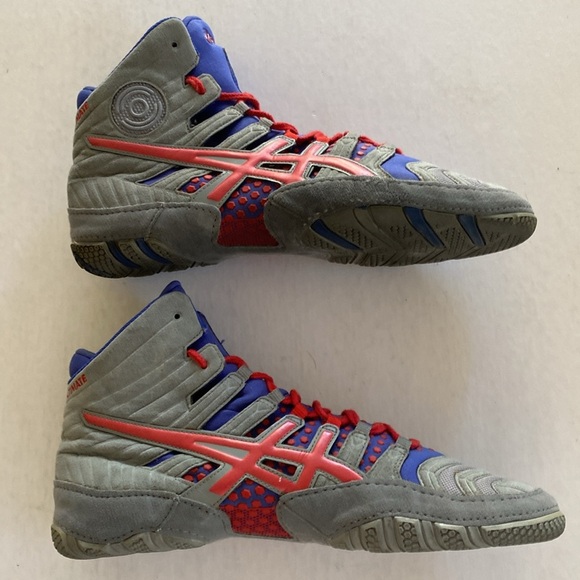 ASICS Dan Gable Ultimate 4 Blue, Gray & Red Wrestling Shoes J500Y Size 10.5 US main image 7